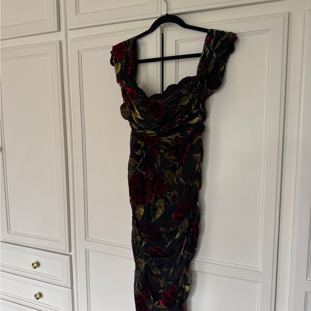 Black and Red Roses Velvet Dress